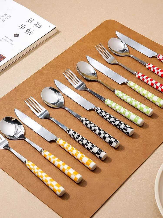 6 - Pack Modern Checkered Flatware Sets